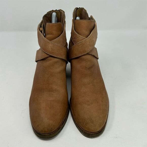Eileen Fisher Ankle Booties Camel Tan Brown Leather Size 8 Strappy Back Zipper - Picture 4 of 15